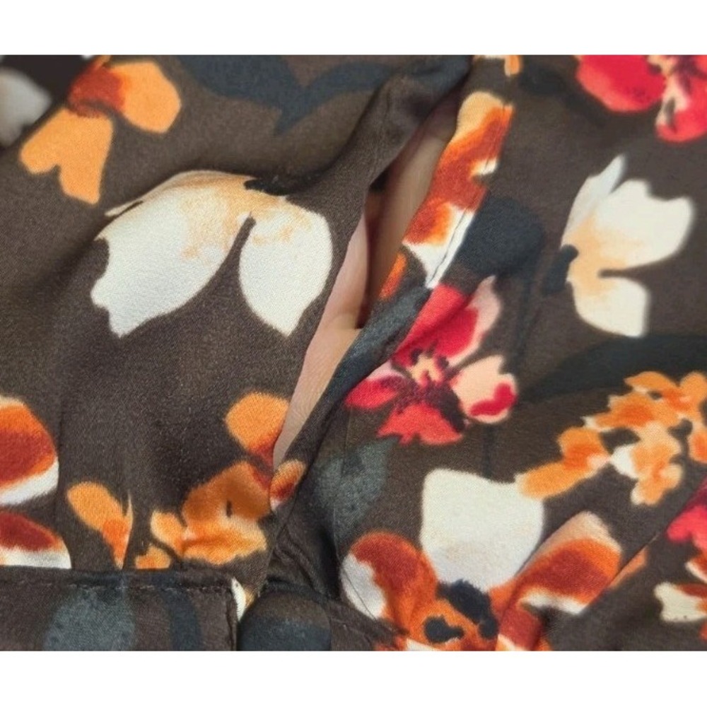 Croft‎ & Barrow Women Casual Blouse Size 1X BrownFloral Boat Neck Long Sleeves - Picture 5 of 9